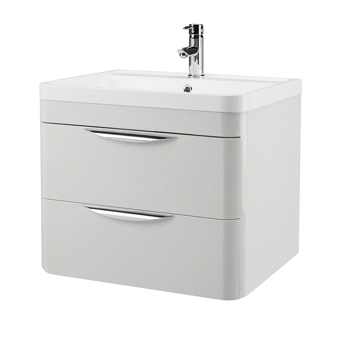 Monza Grey Mist 600mm Wall Hung 2 Drawer Vanity Unit with Basin  Large Image