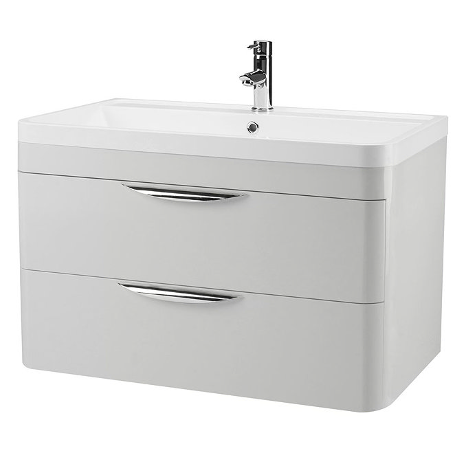 Monza Grey Mist 800mm Wall Hung 2 Drawer Vanity Unit with Basin Large Image