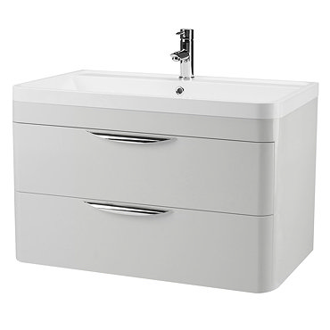 Monza Grey Mist 800mm Wall Hung 2 Drawer Vanity Unit with Basin  Profile Large Image