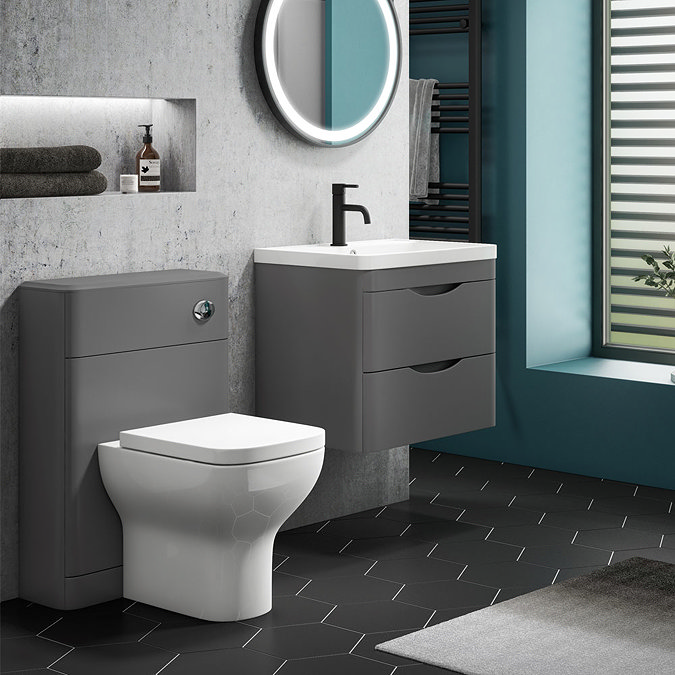 Monza Grey Wall Hung Sink Vanity Unit + Toilet Package Large Image