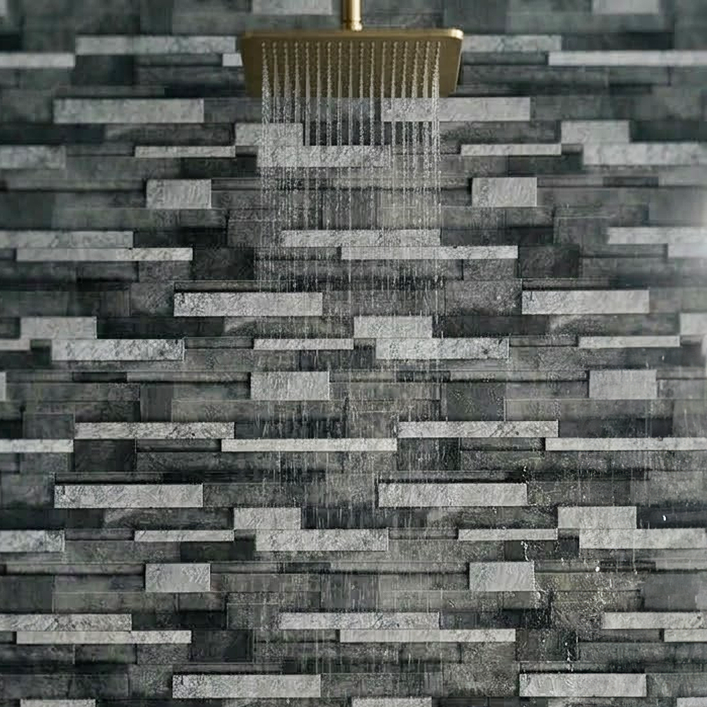 Split Shower Panel Monza Greystone Split Face Effect PVC Shower Wall Panel 2400 x 1000mm