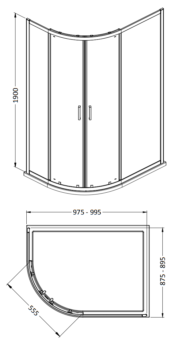 Monza LH Offset Quadrant Shower Enclosure + Pearlstone Tray - 1000 x 900mm