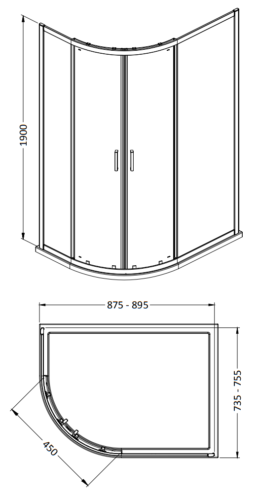 Monza LH Offset Quadrant Shower Enclosure + Pearlstone Tray