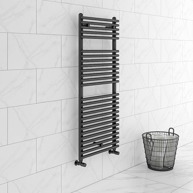 Monza Matt Black 1190 x 500 Round Bar Heated Towel Rail