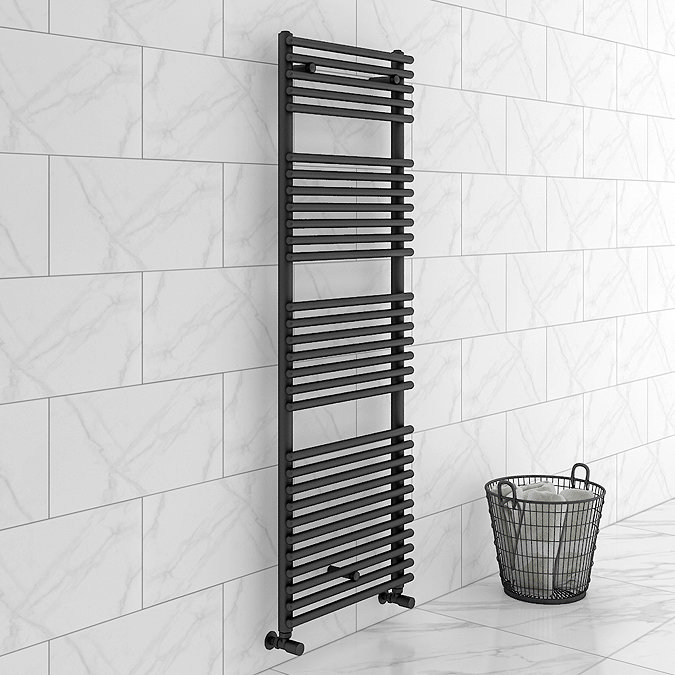 Monza Matt Black 1450 x 500 Round Bar Heated Towel Rail Large Image