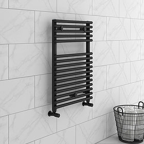 Monza Black 730 x 500 Round Bar Heated Towel Rail Large Image