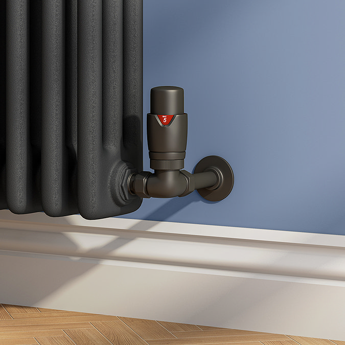 Monza Matt Black Corner Thermostatic Radiator Valves - Energy Saving