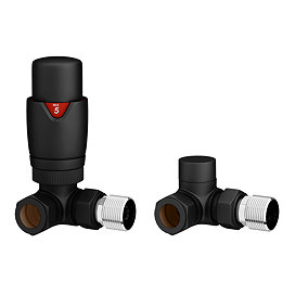 Monza Matt Black Corner Thermostatic Radiator Valves - Energy Saving