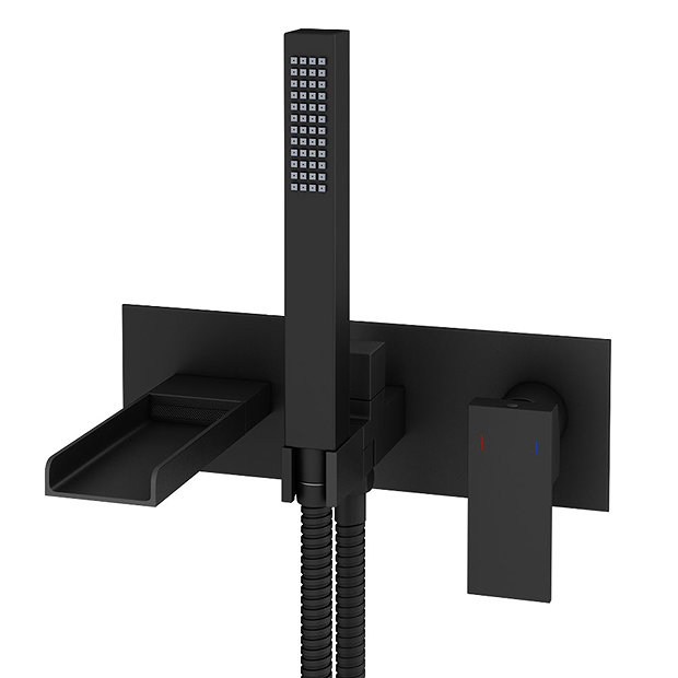 Monza Matt Black Wall Mounted Bath Shower Mixer Tap + Shower Kit ...