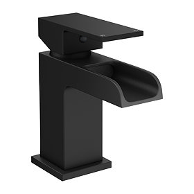 Monza Matt Black Waterfall Basin Tap + Click Clack Waste Large Image