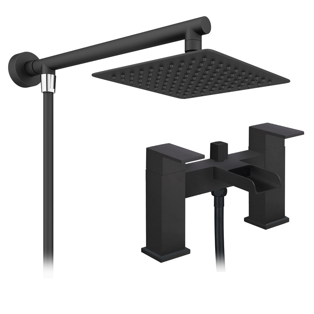 Monza Matt Black Waterfall Bath Shower Mixer Tap inc. Overhead Rainfall