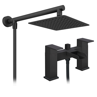 Monza Matt Black Waterfall Bath Shower Mixer Tap incl. Overhead Rainfall Shower Head