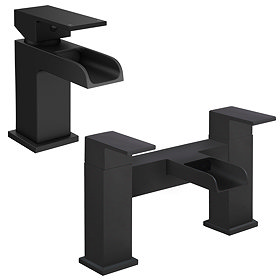 Monza Matt Black Waterfall Tap Package (Bath + Basin Tap) Large Image