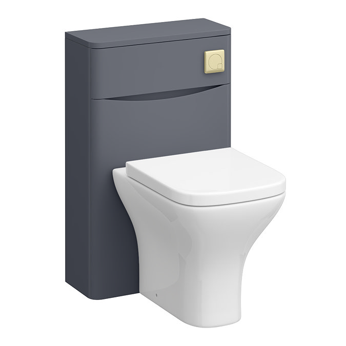 Monza Matt Grey 500mm Wide WC Unit with Cistern, Brushed Brass Flush + Modern Pan