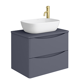 Monza Matt Grey Wall Hung Countertop Vanity Unit - 600mm 2 Drawer with Rectangular Gloss White Basin