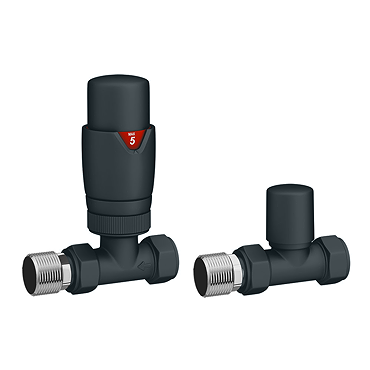 Monza Modern Anthracite Straight Thermostatic Radiator Valves - Energy Saving  Profile Large Image