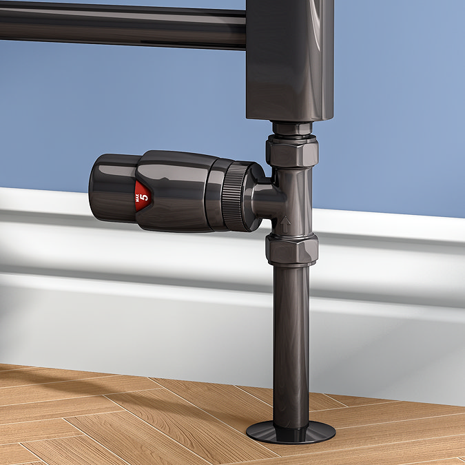 Monza Black Nickel Straight Thermostatic Radiator Valves - Energy Saving Lifestyle