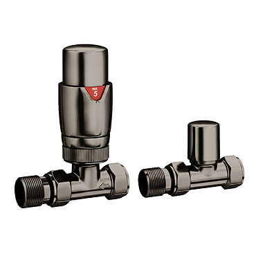 Monza Modern Black Nickel Straight Thermostatic Radiator Valves - Energy Saving Profile Large Image