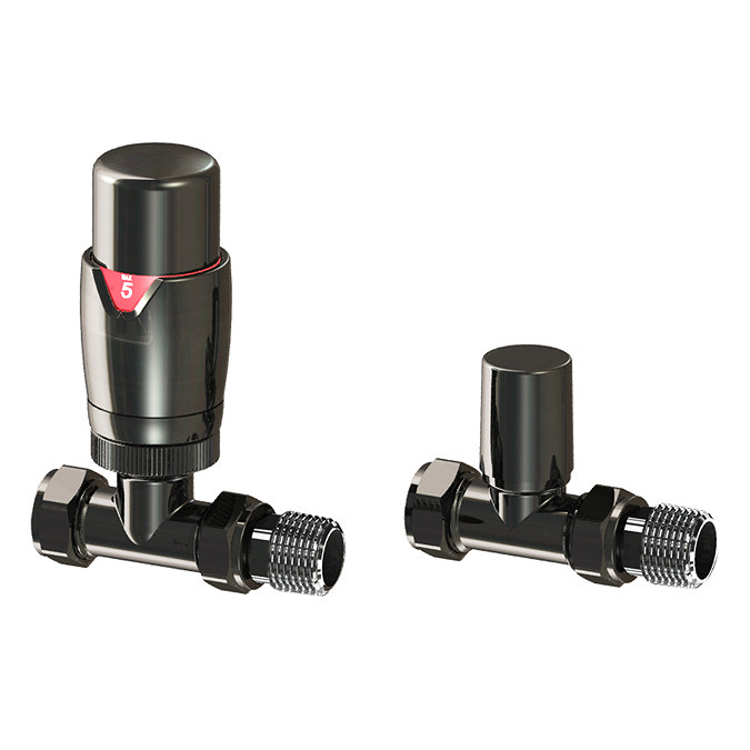 Monza Modern Black Nickel Straight Thermostatic Radiator Valves Large Image