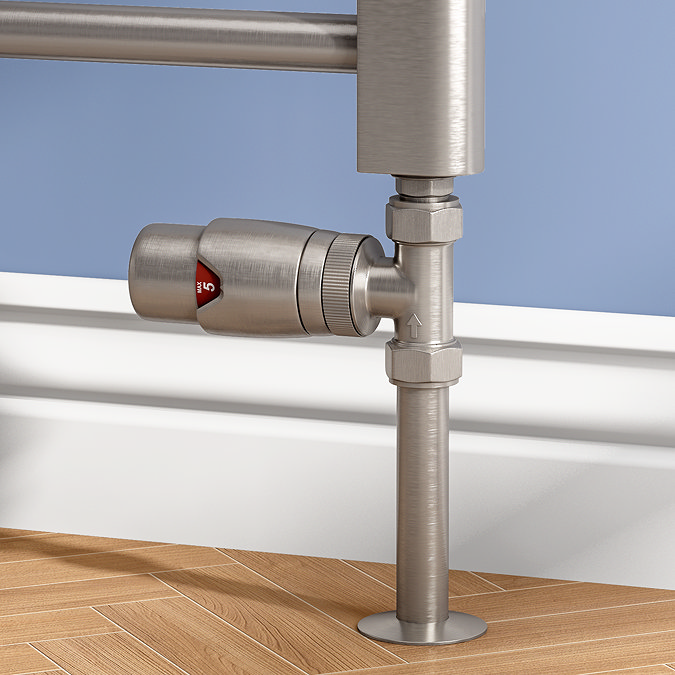 Monza Brushed Nickel Straight Thermostatic Radiator Valves - Energy Saving