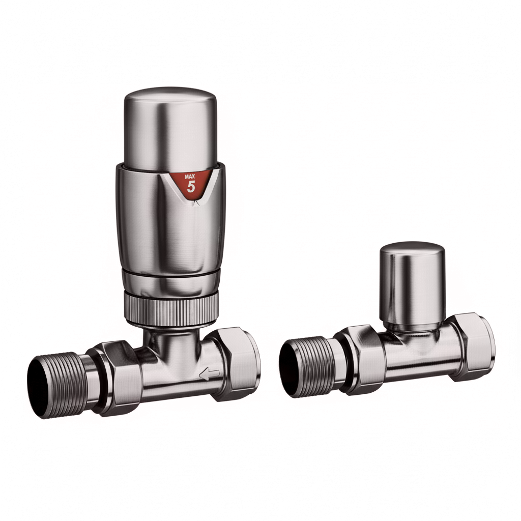 Monza Modern Brushed Nickel Straight Thermostatic Radiator Valves ...