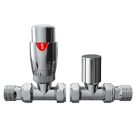 Monza Modern Chrome Straight Thermostatic Radiator Valves - Energy Saving Large Image