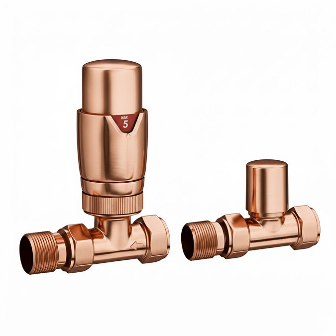 Monza Copper Straight Thermostatic Radiator Valves - Energy Saving