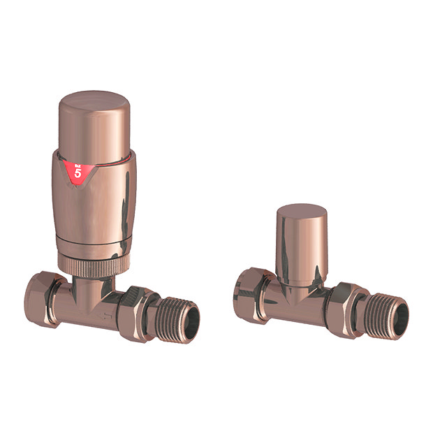 Monza Modern Copper Straight Thermostatic Radiator Valves Large Image