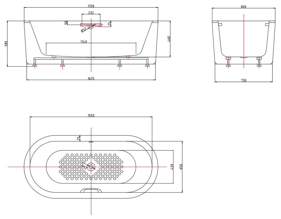 Monza Modern Freestanding Cast Iron Bath - 1700 x 800mm