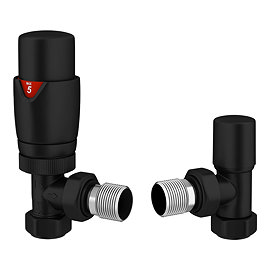 Monza Modern Matt Black Angled Thermostatic Radiator Valves - Energy Saving