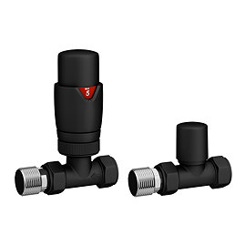 Monza Modern Matt Black Straight Thermostatic Radiator Valves - Energy Saving