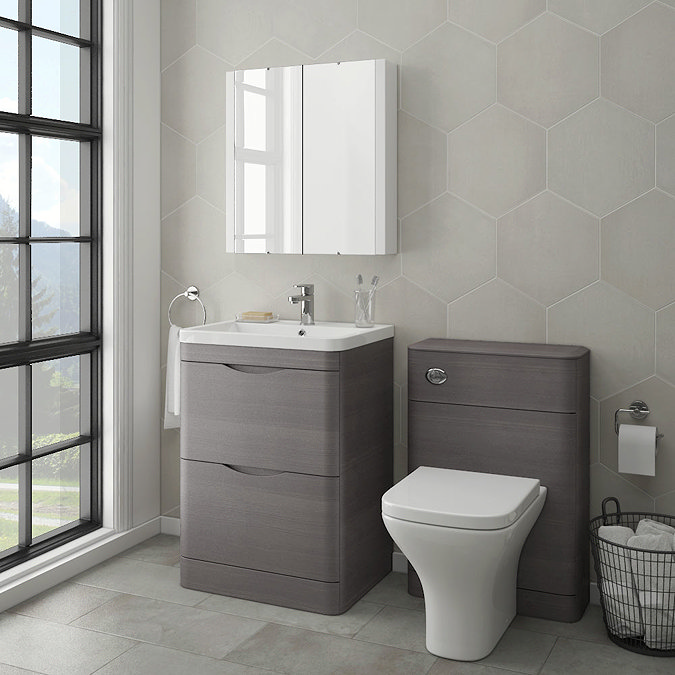 Monza Modern Stone Grey Sink Vanity Unit + Toilet Package Large Image