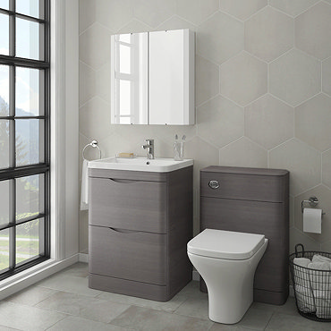 Monza Modern Stone Grey Sink Vanity Unit + Toilet Package  Profile Large Image