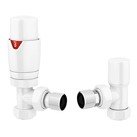 Monza Modern White Angled Thermostatic Radiator Valves - Energy Saving
