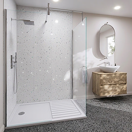Monza PVC Shower Wall Panel 2400 x 1000 - White Terrazzo