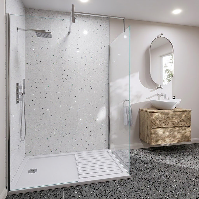 Monza PVC Shower Wall Panel 2400 x 1000 - White Terrazzo