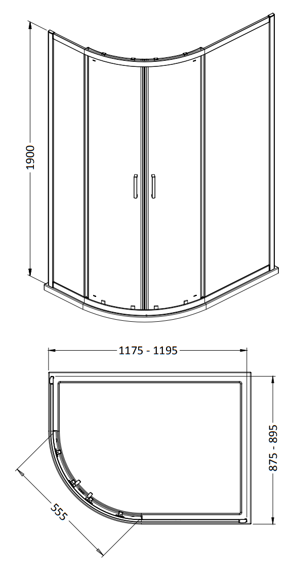 Monza 900 x 1200mm Offset Quadrant Shower Enclosure