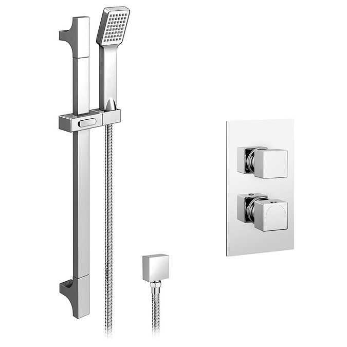 Monza Square Twin Concealed Thermostatic Shower Valve + Slider Rail Kit  Newest Large Image