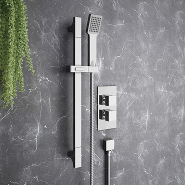 Plaza Square Twin Concealed Thermostatic Shower Valve + Slider Rail Kit  Feature Large Image