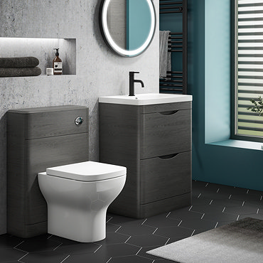 Monza Stone Grey Floor Standing Sink Vanity Unit + Toilet Package  Profile Large Image