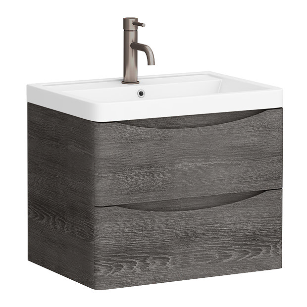 Monza Graphite Oak Wall Hung Sink Vanity Unit + Toilet Package