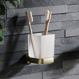 Monza Wall Mounted Glass Toothbrush Holder - Brushed Brass