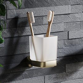 Monza Wall Mounted Glass Toothbrush Holder - Brushed Brass