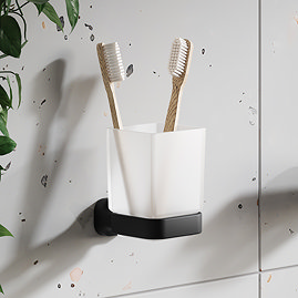 Monza Wall Mounted Glass Toothbrush Holder - Matt Black
