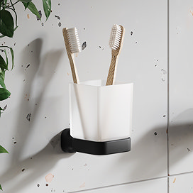 Monza Wall Mounted Glass Toothbrush Holder - Matt Black