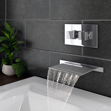 Monza Wall Mounted Waterfall Bath Filler + Concealed Thermostatic Valve  Feature Large Image