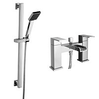 Chrome Bathroom Monobloc Basin Bath Shower Mixer Taps & Shower Slider Rail Kit
