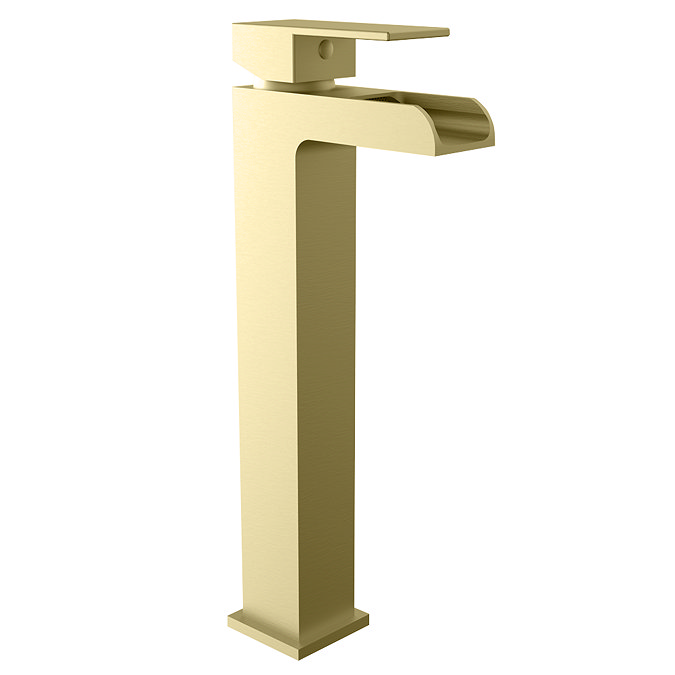 Monza Waterfall Square Brushed Brass High Rise Basin Mixer Tap