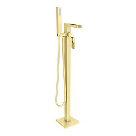 Monza Waterfall Square Brushed Brass Floor Mounted Free-standing Bath Shower Mixer