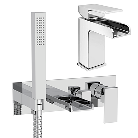 Monza Waterfall Tap Package (Wall Mounted Bath Tap + Basin Tap) Chrome